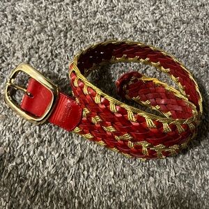 Temperley London leather braided belt red with gold buckle & trim EUC